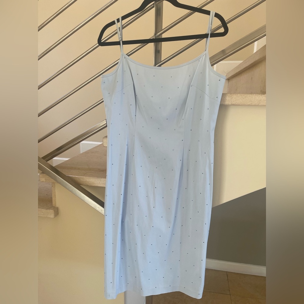 VINTAGE MOSCHINO 90’s stone studded  Light Blue open back elegant sexy Dress
